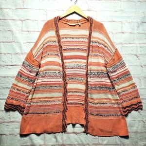 Soft Surroundings Sweater Womens XL Orange Striped Open Front Cardigan Knit Boho